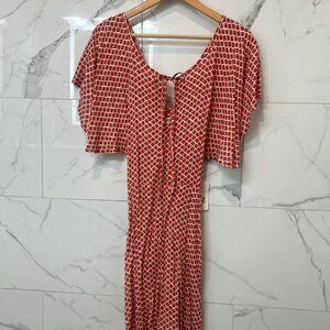 Billabong Sundress, Orange, White, & Gray Diamond Pattern, Medium, With Tags